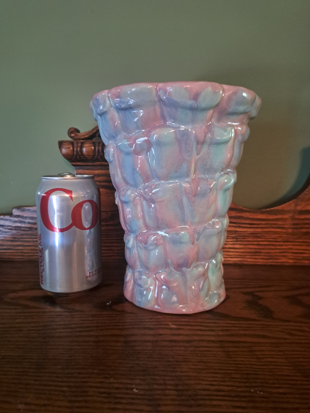 Pastel Pink & Light Blue Glazed Ceramic Vase - Home Art